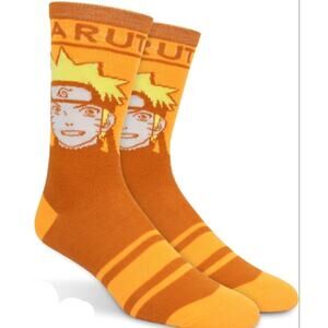 Naruto Shippuden Adult Crew Socks Naruto Face Anime Orange One Size Ripple Junct